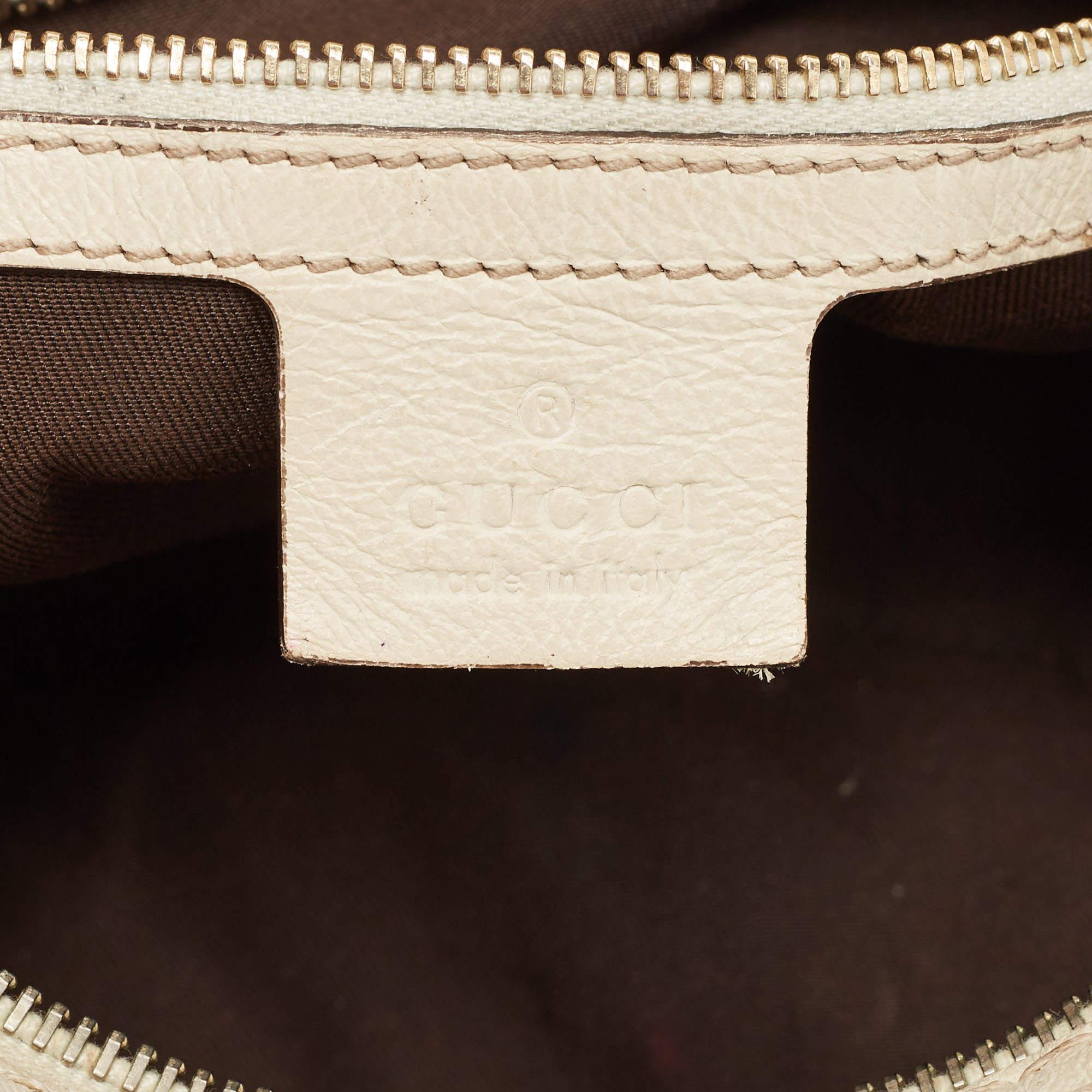 Gucci Beige/Off White GG Canvas and Leather Equestrian Horseshoe Satchel For Sale 13