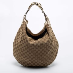 Gucci Beige/Off White GG Tela e Pelle Horsebit Catena Hobo