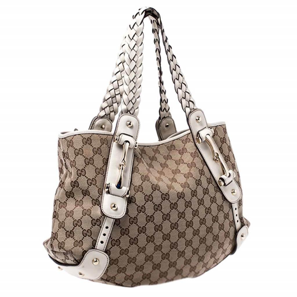 Gucci Beige/Off White GG Canvas and Leather Medium Pelham Shoulder Bag In Good Condition In Dubai, Al Qouz 2