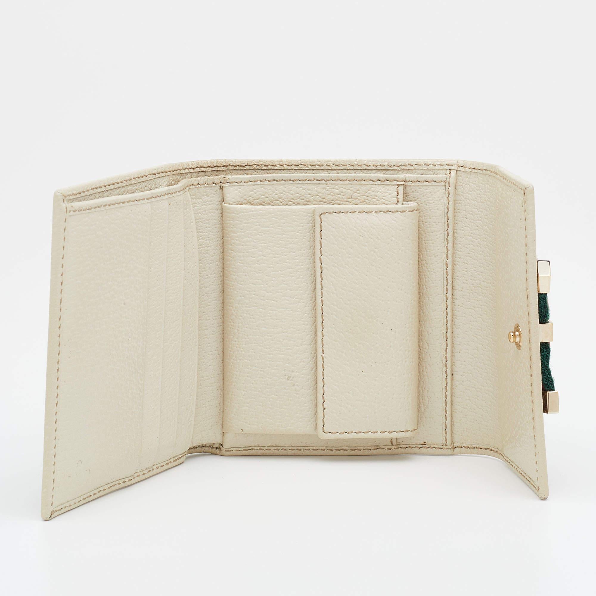 Women's Gucci Beige/Off White GG Canvas And Leather Princy Compact Trifold Wallet