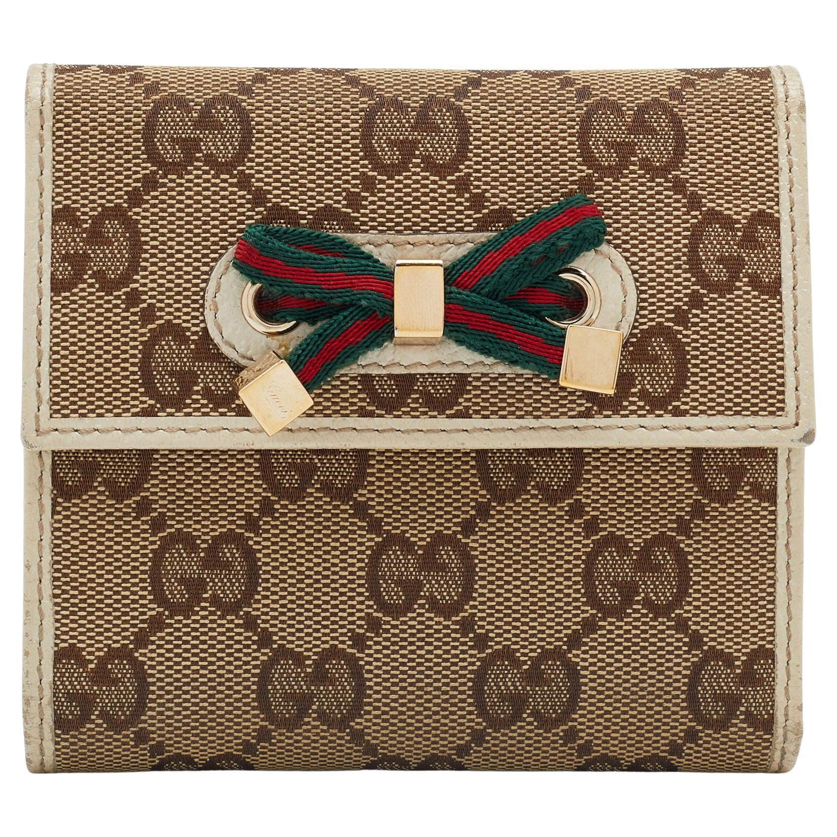 Gucci Beige/Off White GG Canvas And Leather Princy Compact Trifold Wallet