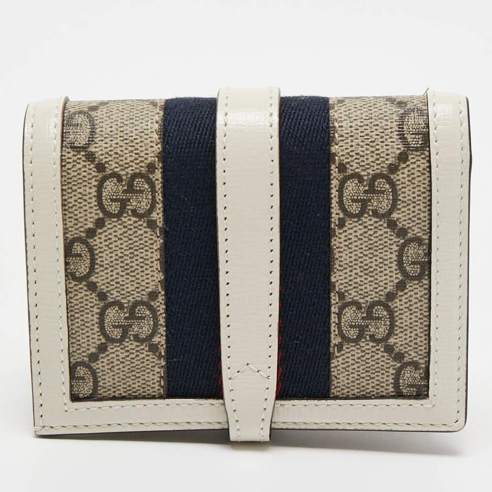 Gucci Beige/Off White GG Supreme Canvas and Leather Jackie 1961 Compact Wallet In New Condition In Dubai, Al Qouz 2