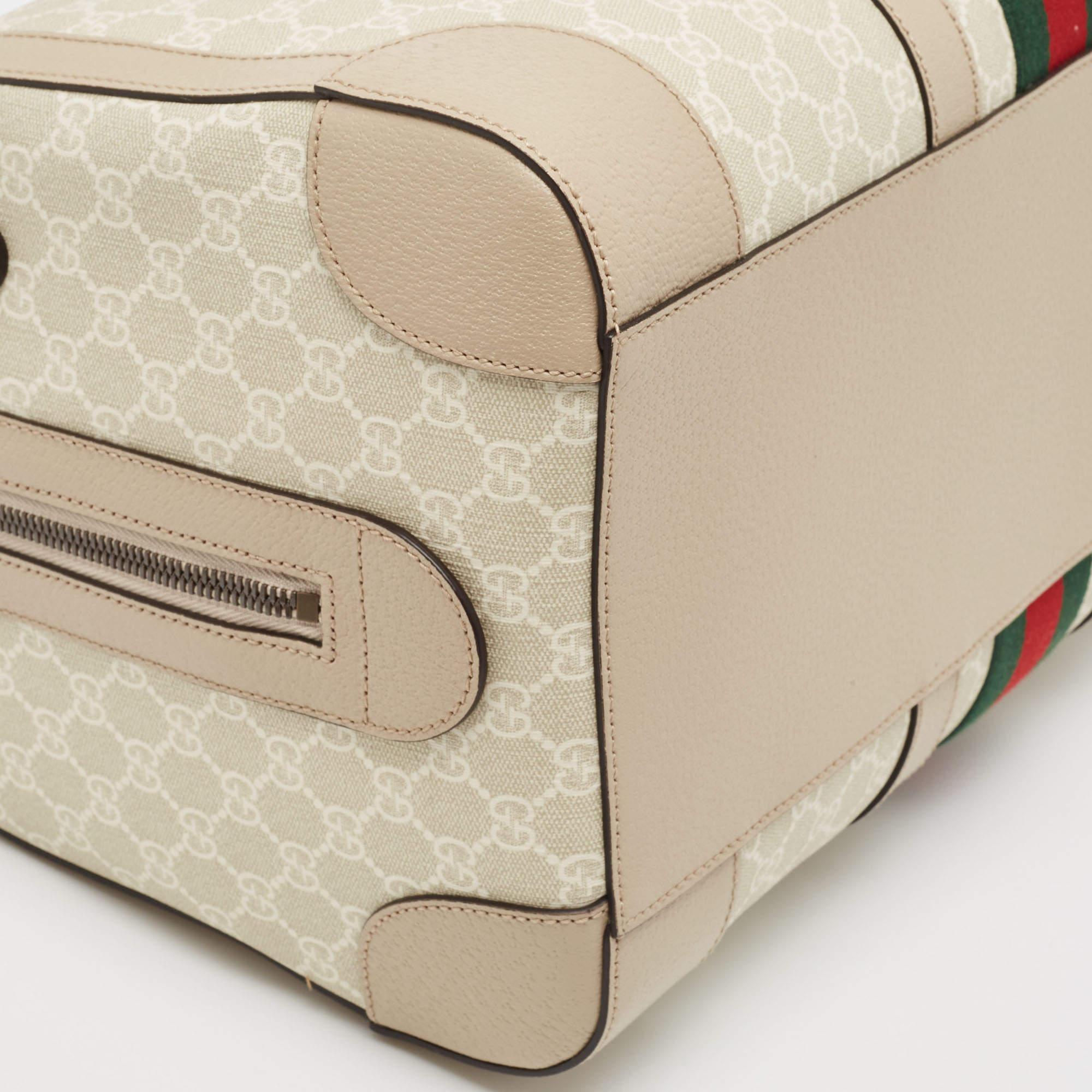 Gucci Beige/Off White GG Supreme Canvas Medium Web Savoy Duffle Bag 6