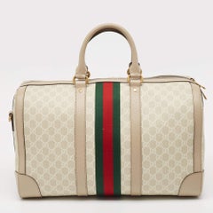 Bolso Gucci Beige/Blanco roto GG Supreme Canvas Medium Web Savoy Duffle Bag