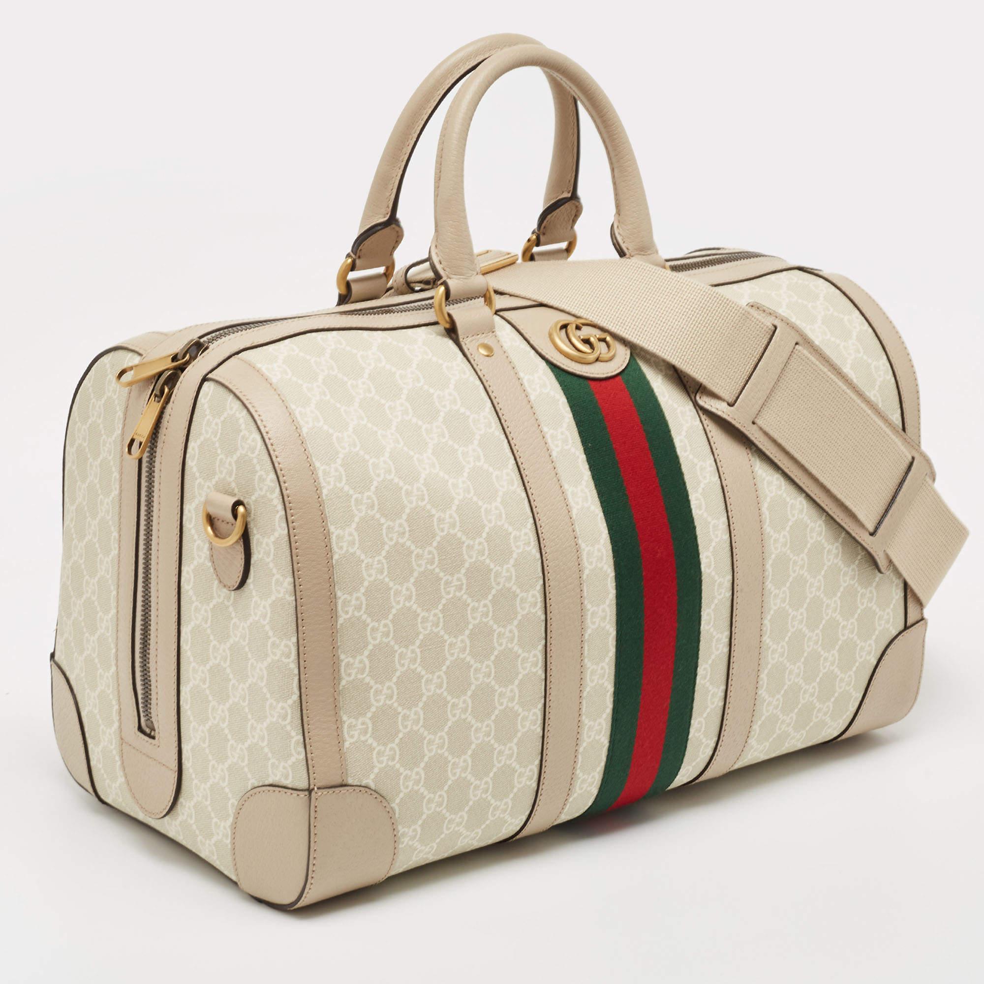 Gucci Beige/Off White GG Supreme Canvas Medium Web Savoy Duffle Bag 1