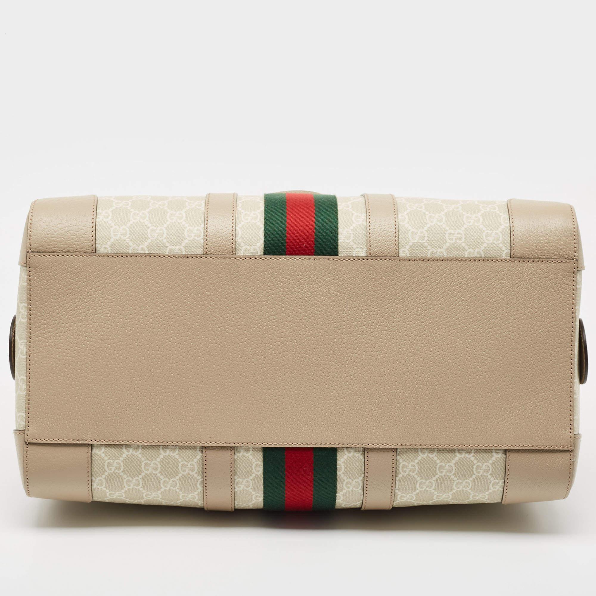 Gucci Beige/Off White GG Supreme Canvas Medium Web Savoy Duffle Bag 1