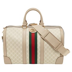 Used Gucci Beige/Off White GG Supreme Canvas Medium Web Savoy Duffle Bag