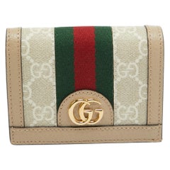 Gucci Beige/Off White GG Supreme Canvas Web Ophidia Card Case Wallet