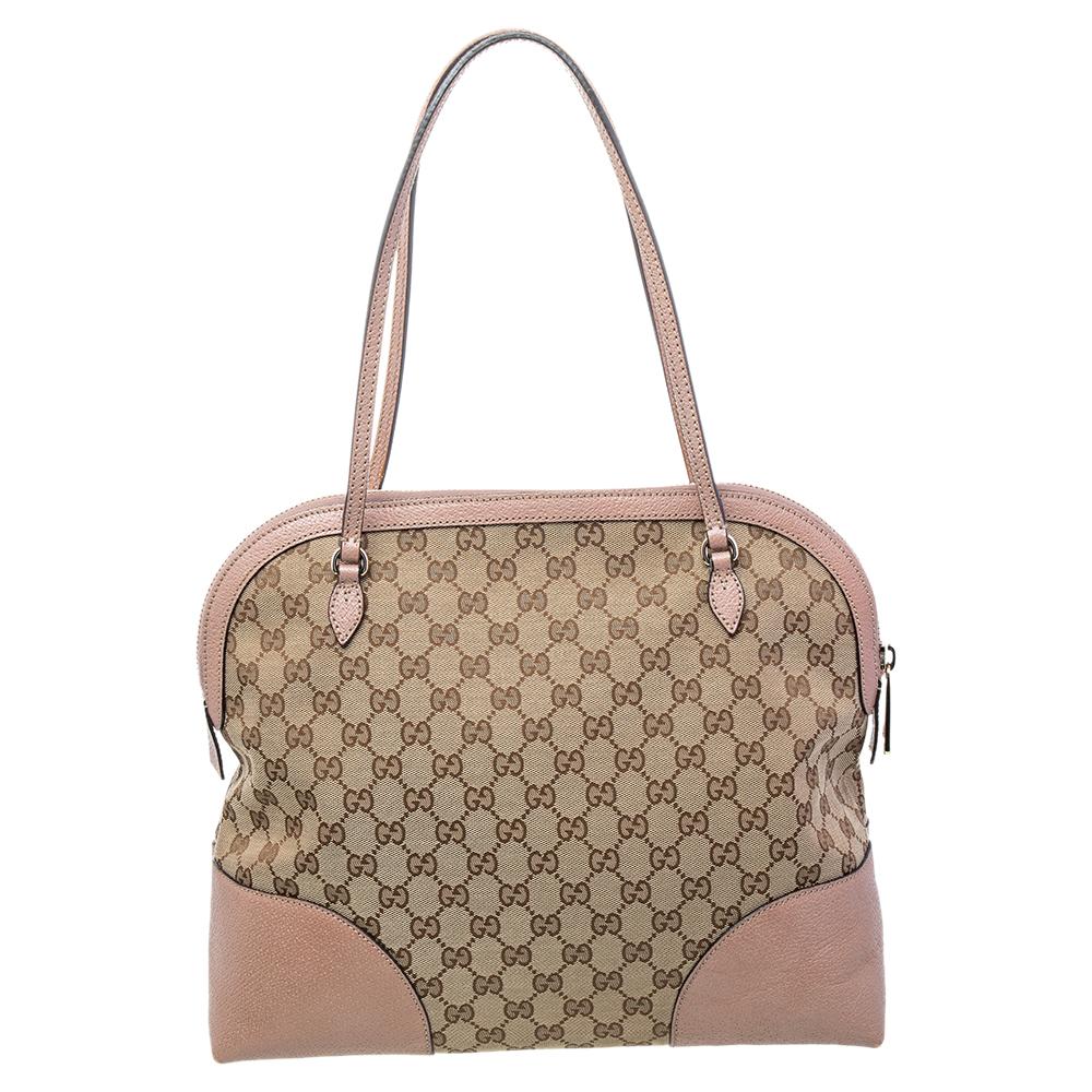 When utility meets high style, we get this Gucci Bree bag. Crafted from signature GG canvas and leather, this bag features two shoulder handles and a spacious canvas interior to house the things you need. This classic bag can be used day or night.