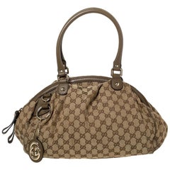 Gucci Beige/Olive Green GG Canvas and Leather Medium Sukey Boston Bag