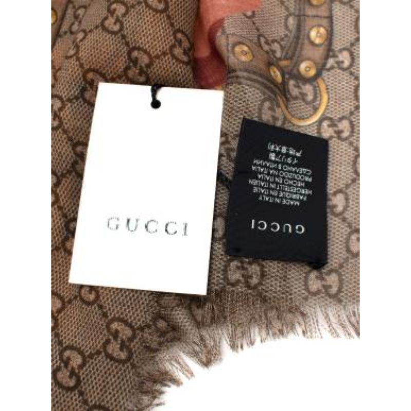 Gucci Beige & Orange Floral Oshibana Wool Scarf In Excellent Condition For Sale In London, GB