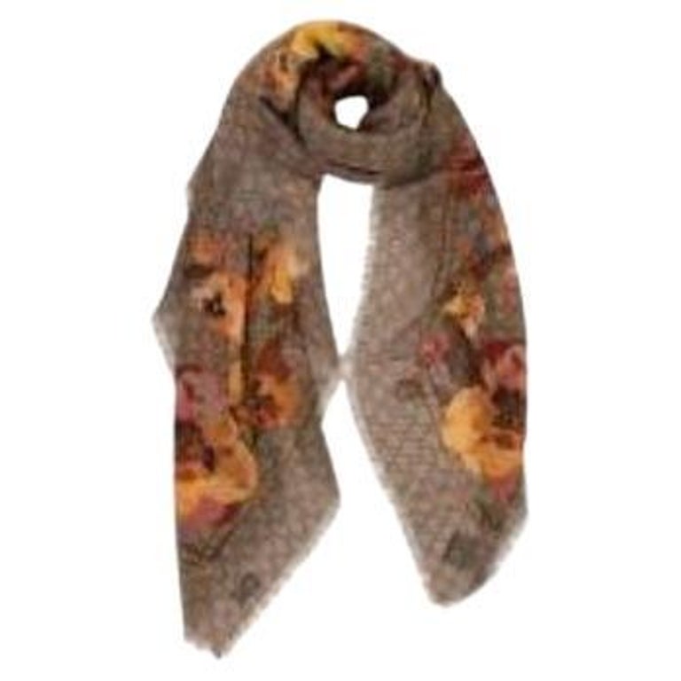 Gucci Beige and Orange Floral Oshibana Wool Scarf For Sale at 1stDibs