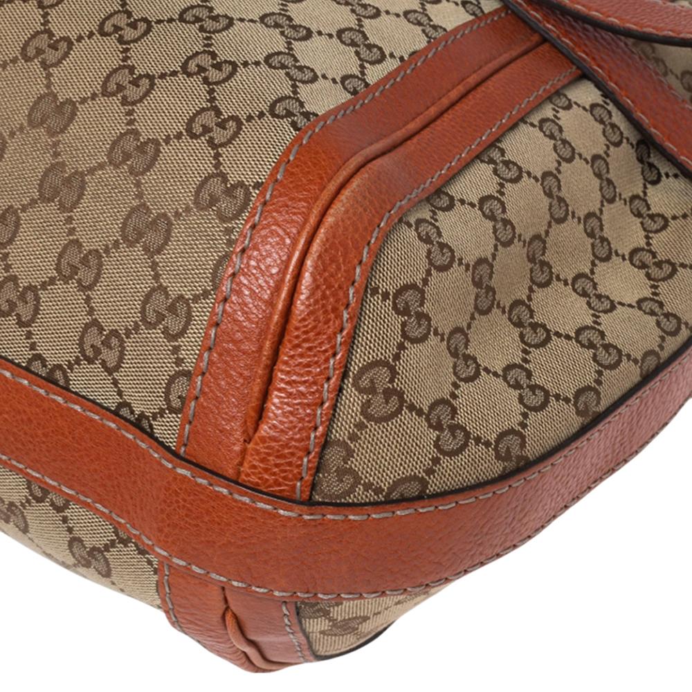 Brown Gucci Beige/Orange GG Canvas and Leather Medium Double G Running Hobo