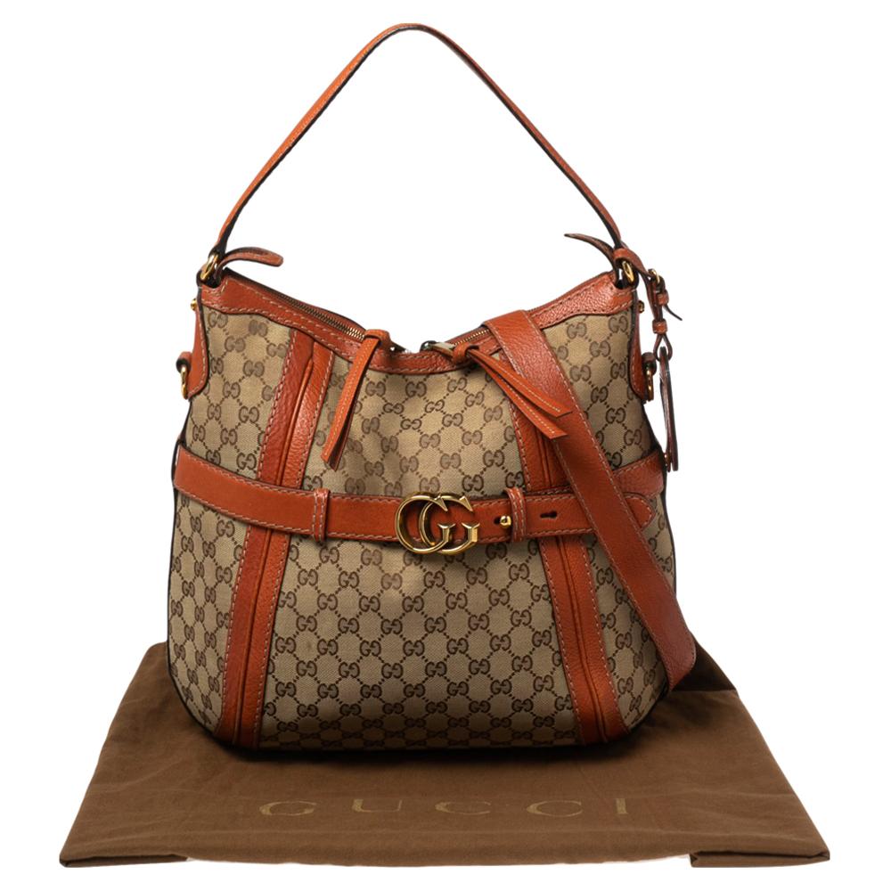 Gucci Beige/Orange GG Canvas and Leather Medium Double G Running Hobo 1