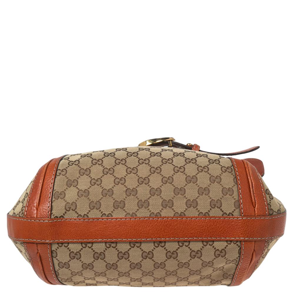 Gucci Beige/Orange GG Canvas and Leather Medium Double G Running Hobo 4