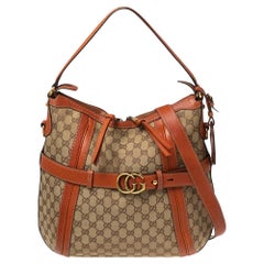 Gucci Beige/Orange GG Canvas and Leather Medium Double G Running Hobo