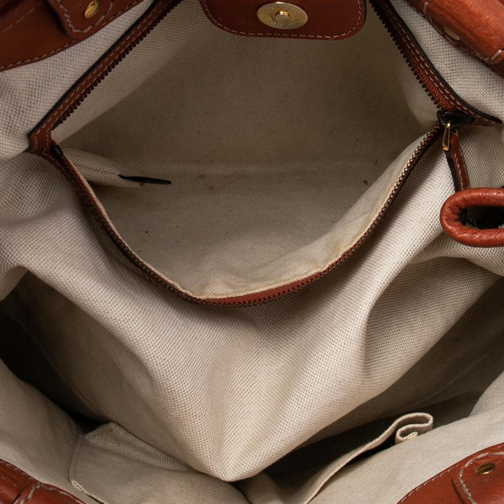 Brown Gucci Beige/Orange GG Canvas and Leather Medium Running Tote