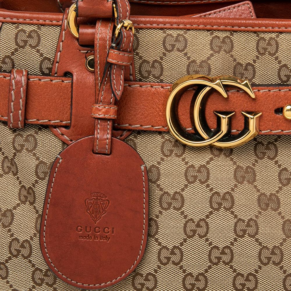 Gucci Beige/Orange GG Canvas and Leather Medium Running Tote 2