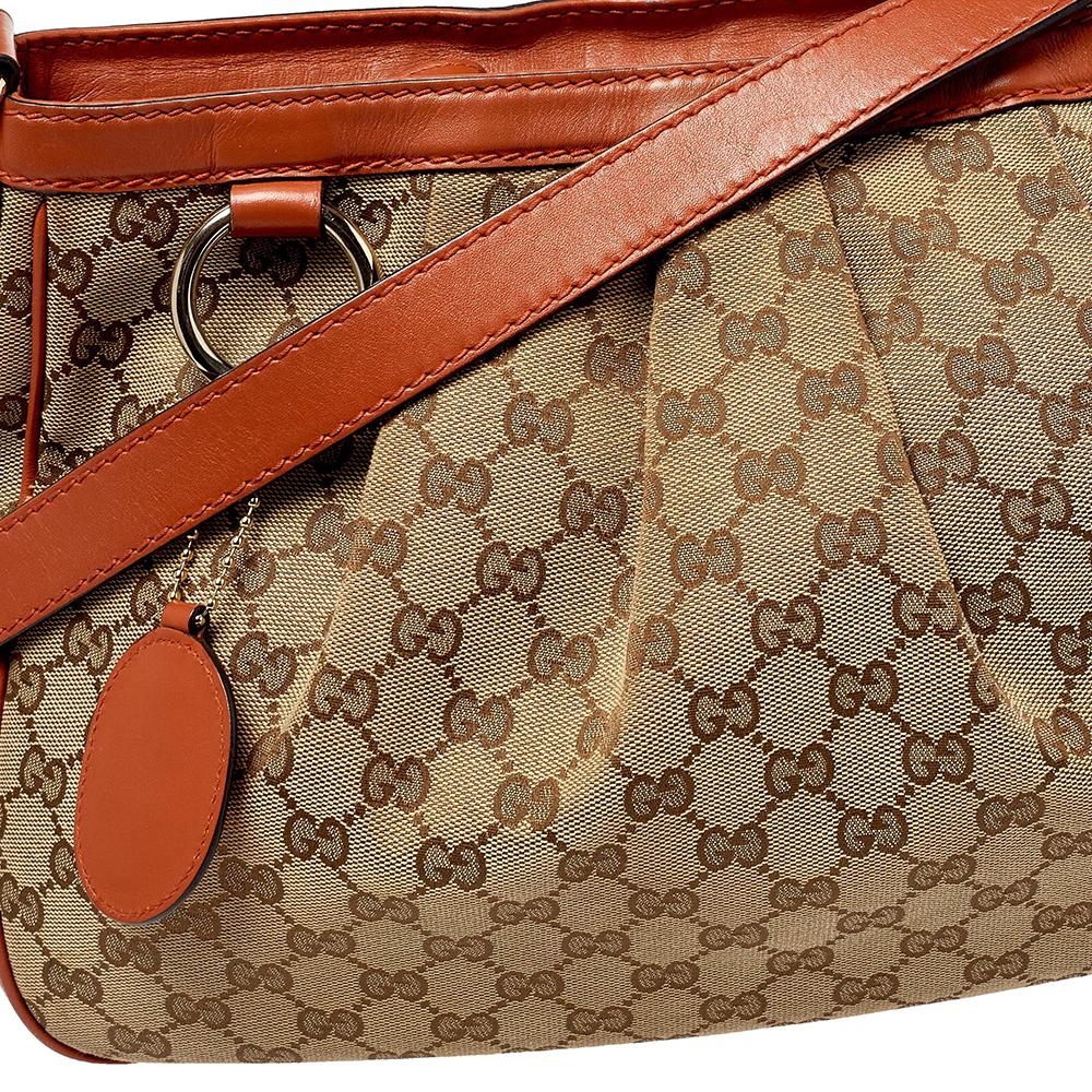 Gucci Beige/Orange GG Canvas and Leather Medium Sukey Messenger Bag 5