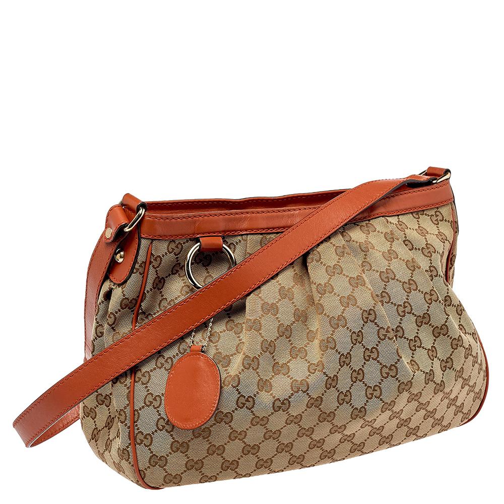 Brown Gucci Beige/Orange GG Canvas and Leather Medium Sukey Messenger Bag
