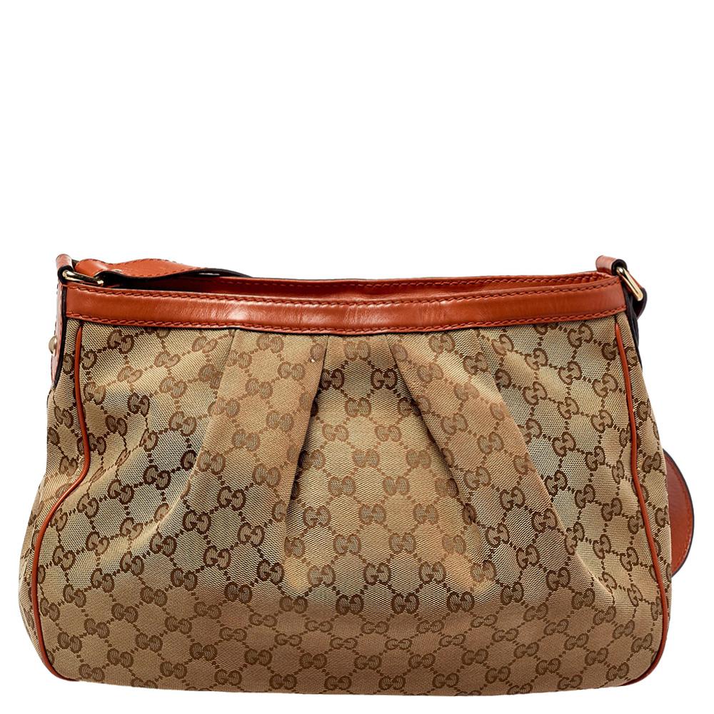 Gucci Beige/Orange GG Canvas and Leather Medium Sukey Messenger Bag In Good Condition In Dubai, Al Qouz 2