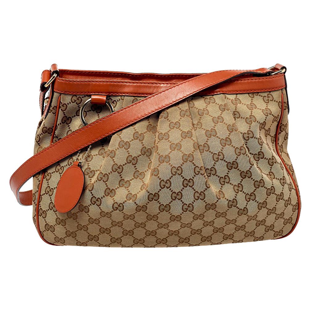 Gucci Beige/Orange GG Canvas and Leather Medium Sukey Messenger Bag