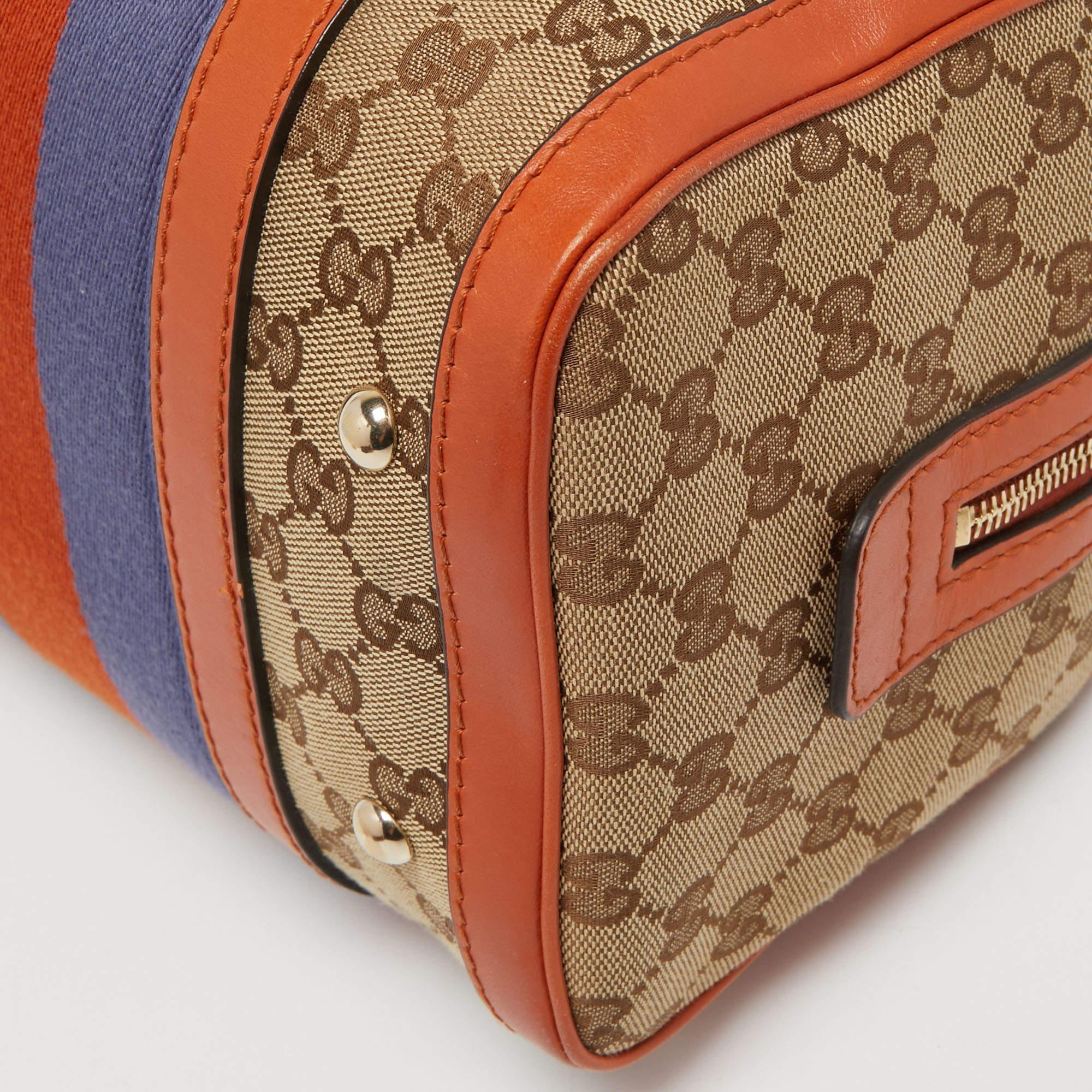Gucci Beige/Orange GG Canvas and Leather Small Vintage Web Boston Bag 2