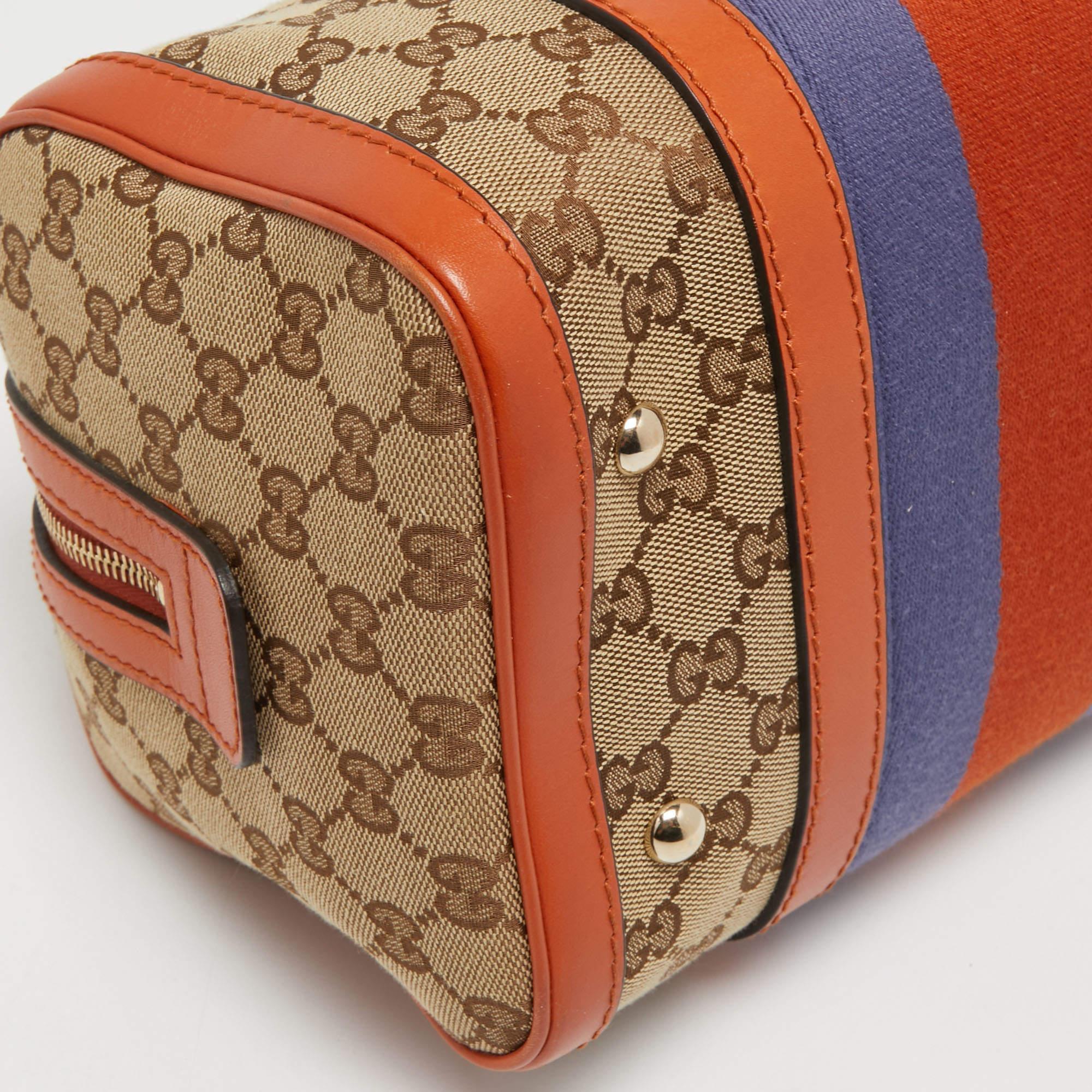 Gucci Beige/Orange GG Canvas and Leather Small Vintage Web Boston Bag 3