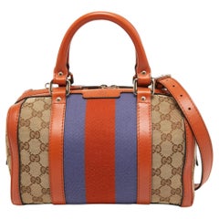 Gucci Beige/Orange GG Canvas and Leather Small Vintage Web Boston Bag