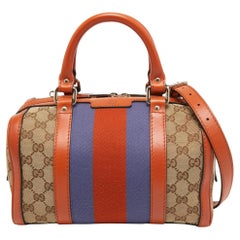 Kleine Bostoner Web-Tasche aus Segeltuch und Leder von Gucci in Beige/Orange