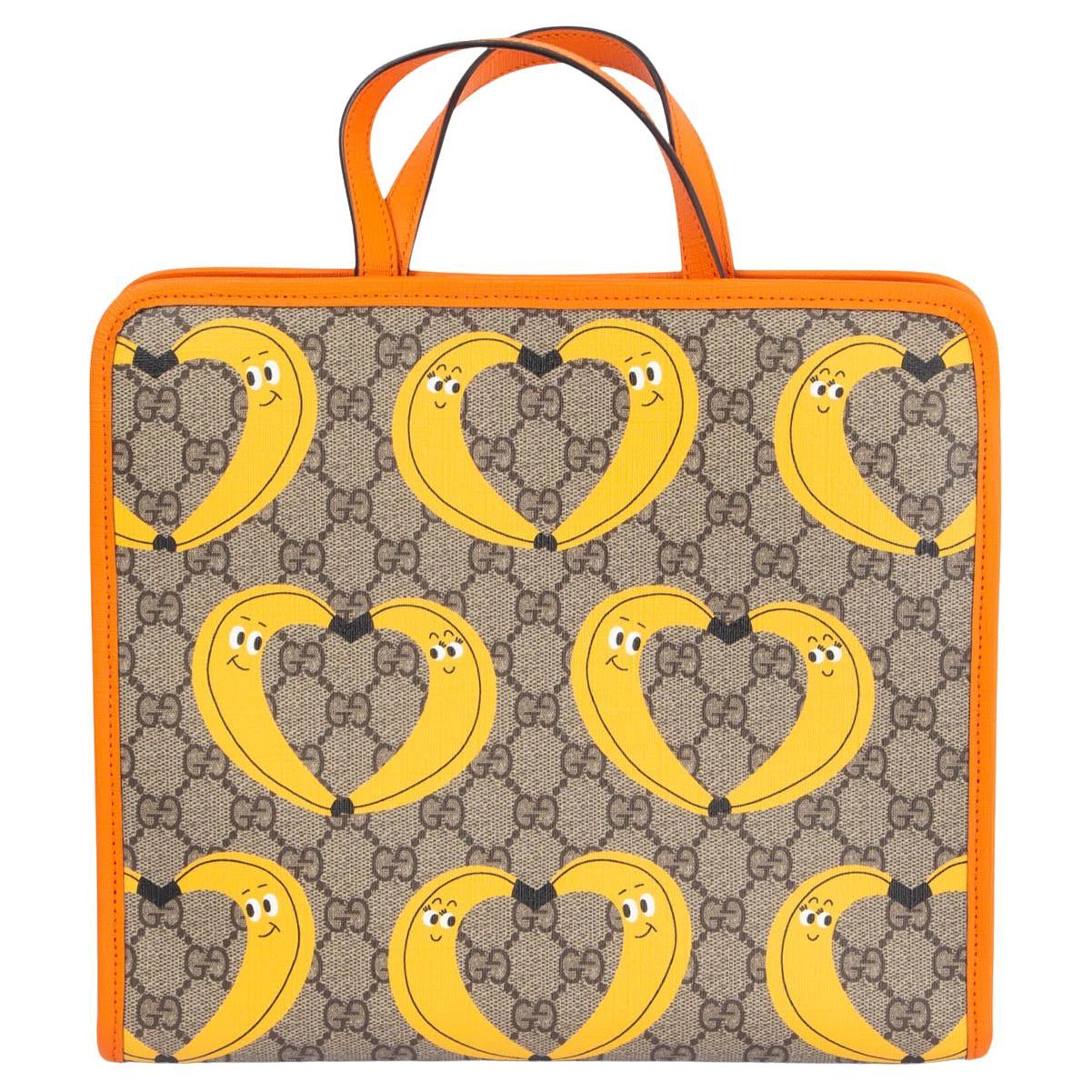 GUCCI beige & orange GG Supreme Canvas BANANA PRINT Tote Bag