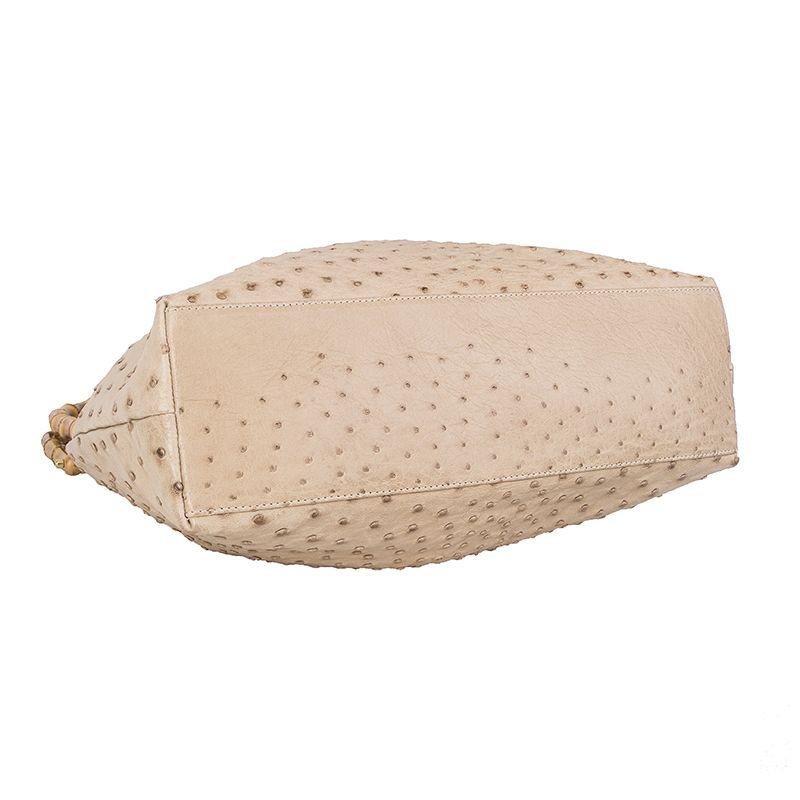 Women's GUCCI beige OSTRICH BAMBOO HANDLE Soft Tote Bag