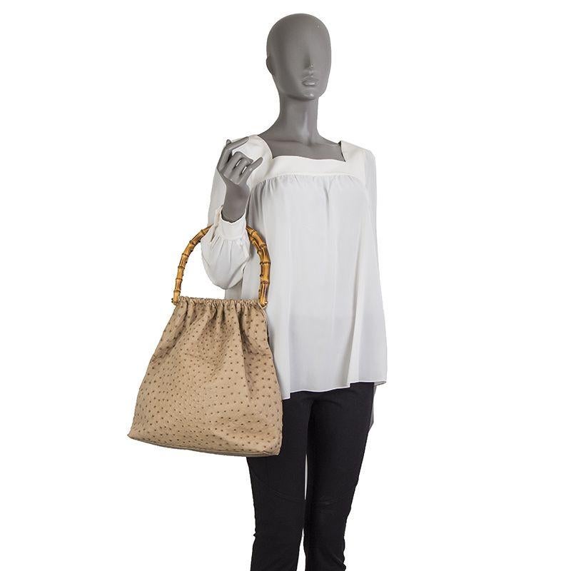 GUCCI beige OSTRICH BAMBOO HANDLE Soft Tote Bag 3