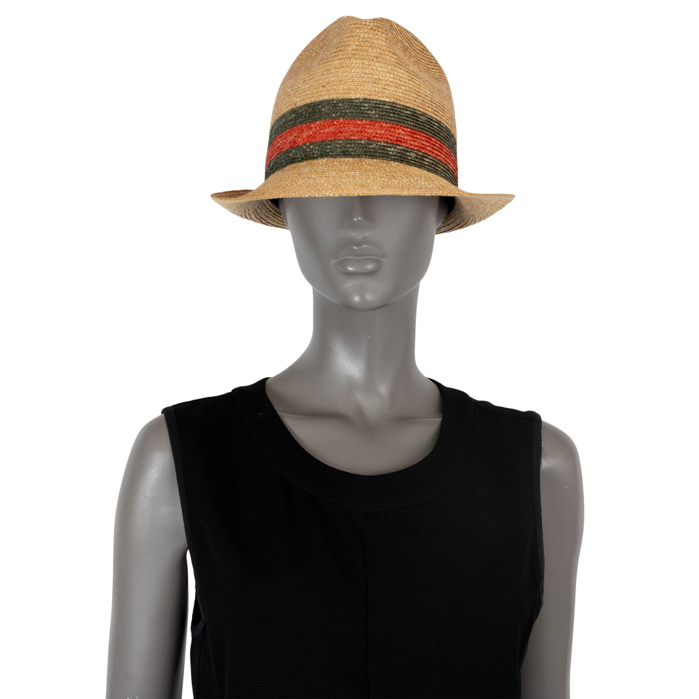 100% authentic Gucci Trilby woven straw hat in beige, red and green. The design features the label's iconic Web stripe and has a flexible brim. Has been worn once and is in exellent condition. 

Measurements
Tag Size	M
Inside Circumference	57cm