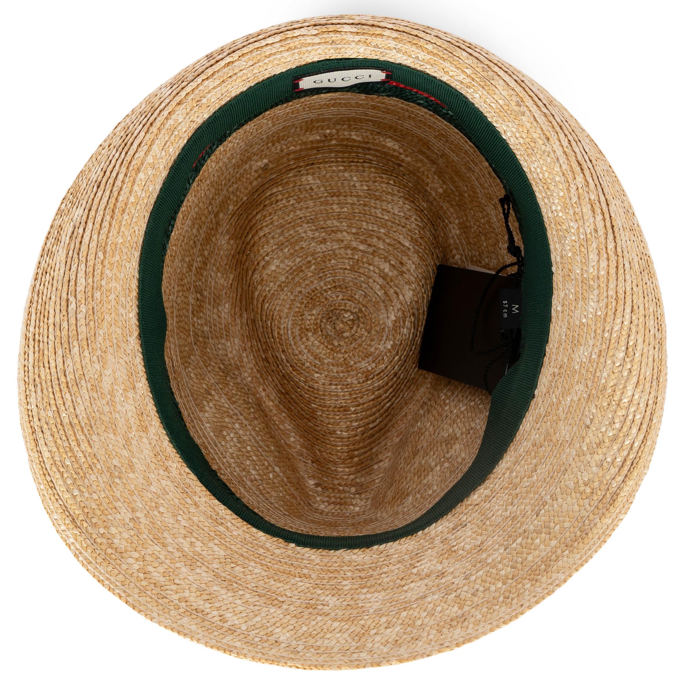 GUCCI beige PAGLIA WEB TRILLBY STRAW Hat M 1