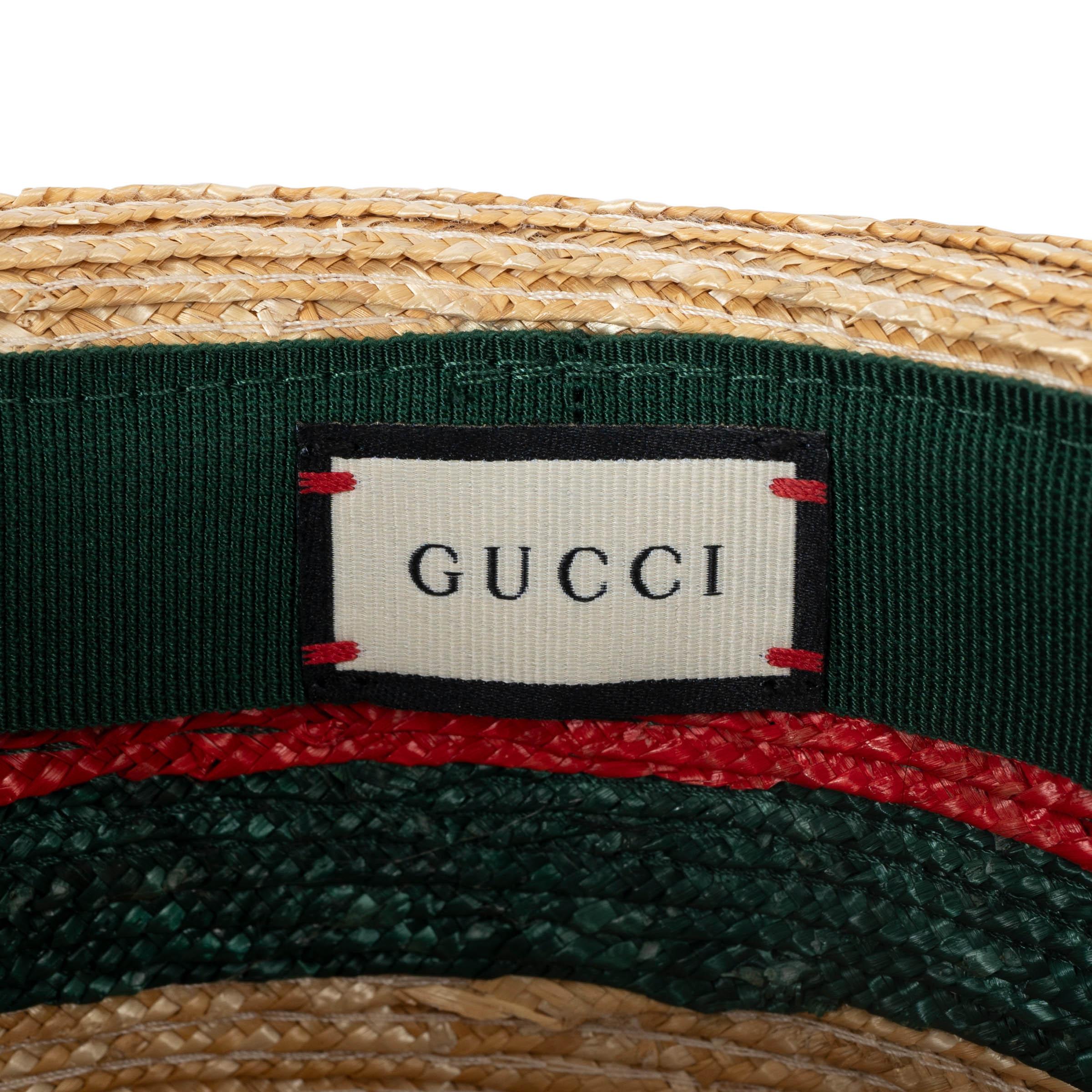 GUCCI beige PAGLIA WEB TRILLBY STRAW Hat M 2