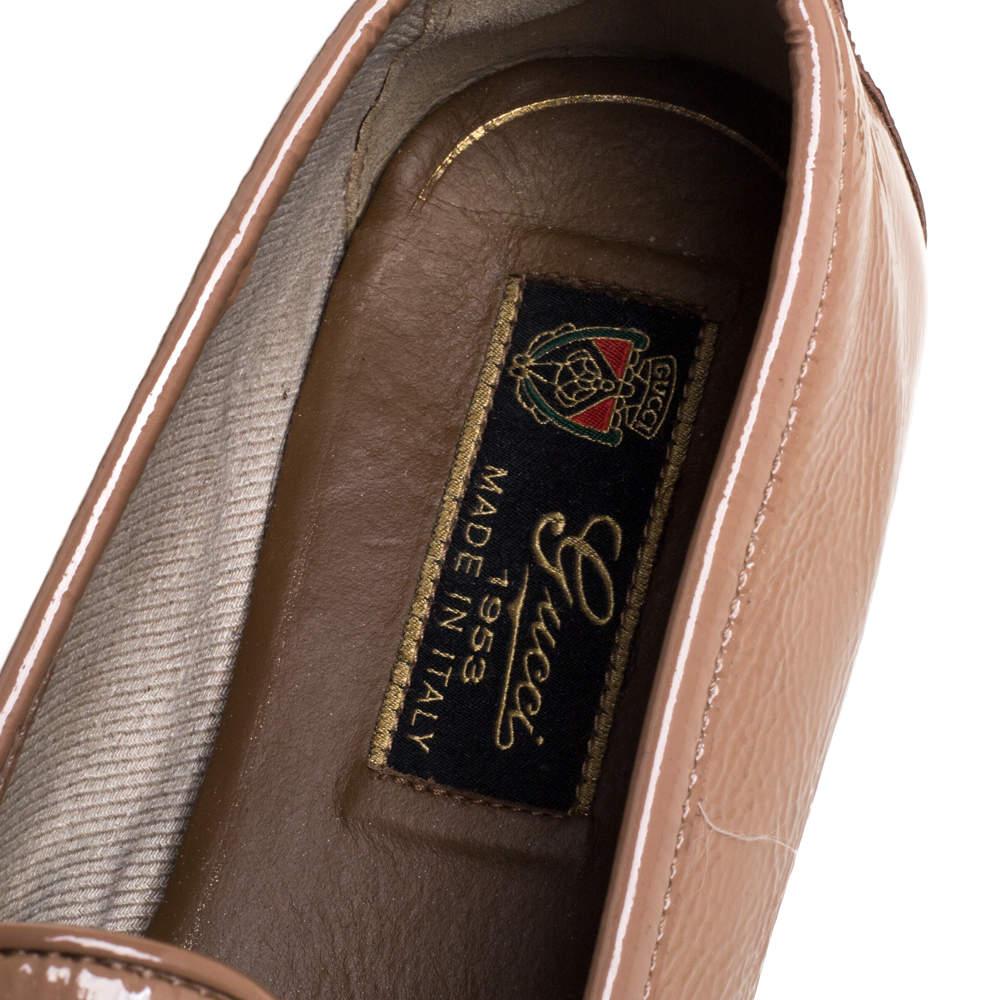 Gucci Beige Patent Leather Horsebit Slip On Loafers Size 38 3
