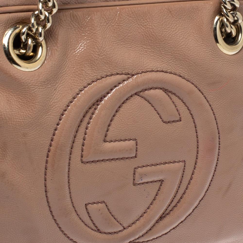 Gucci Beige Patent Leather Large Soho Chain Shoulder Bag 6