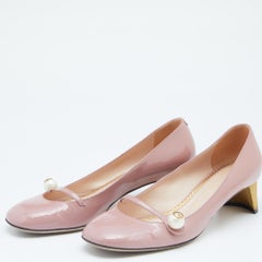 Gucci Beige Patent Leather Pearl Embellished Mary Jane Pumps Size 39
