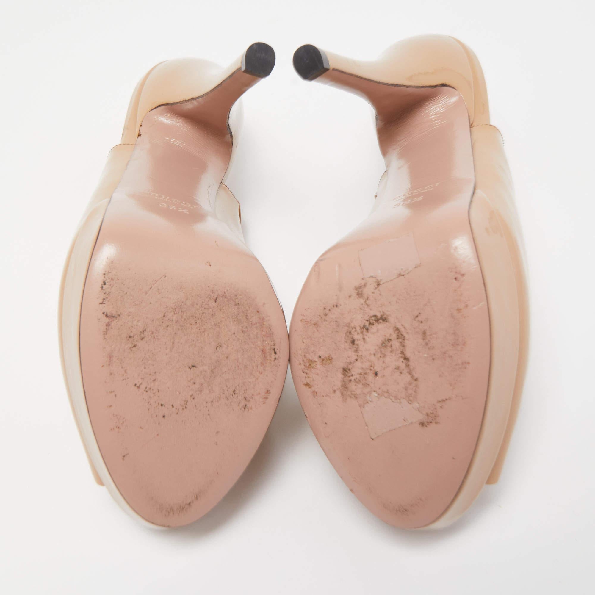 Gucci Beige Patent Leather Peep Toe Platform Slingback Sandals Size 36.5 2
