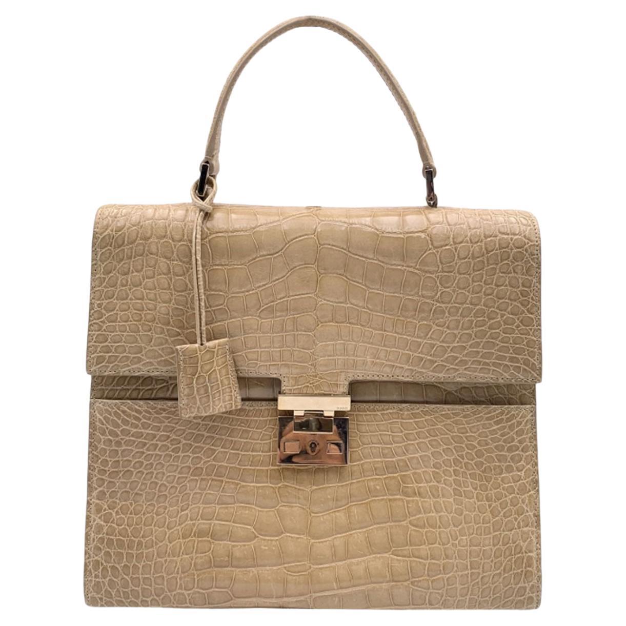 Gucci Beige Patent Leather Satchel Top Handle Bag