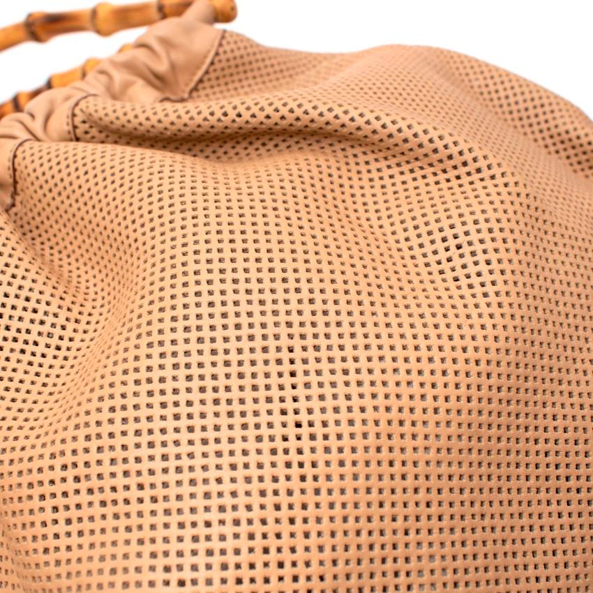 Gucci Beige Perforated Leather Bamboo Top Handle Bag In Excellent Condition For Sale In London, GB