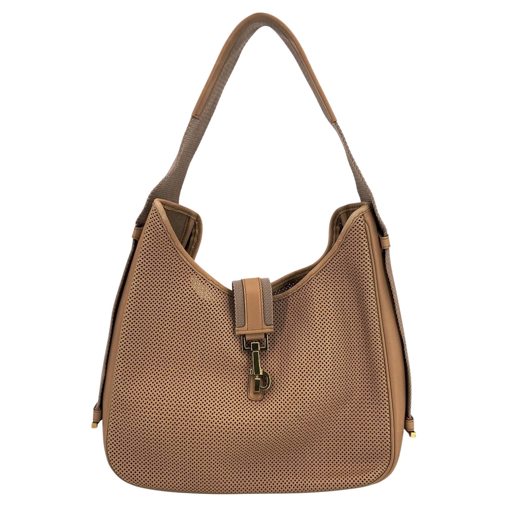 Gucci Beige Perforated Leather Jackie Hobo Shoulder Bag im Angebot