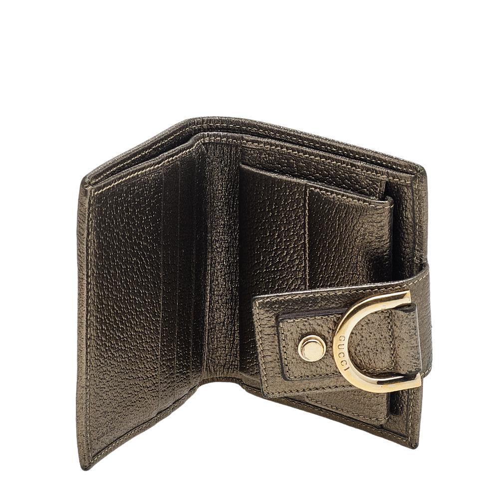 Gucci Beige/Pewter GG Segeltuch und Leder D Ring Kompakte Brieftasche im Angebot 5
