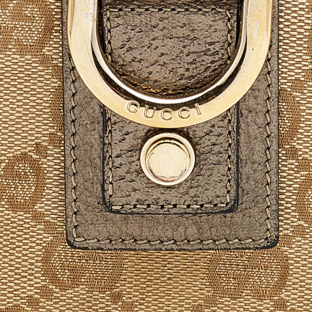 Gucci Beige/Pewter GG Canvas and Leather D Ring Compact Wallet For Sale 2