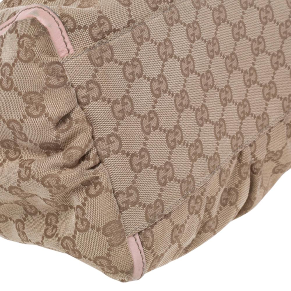 Abbey D-Ring Umhängetasche aus Segeltuch und Leder in Beige/Rosa 6