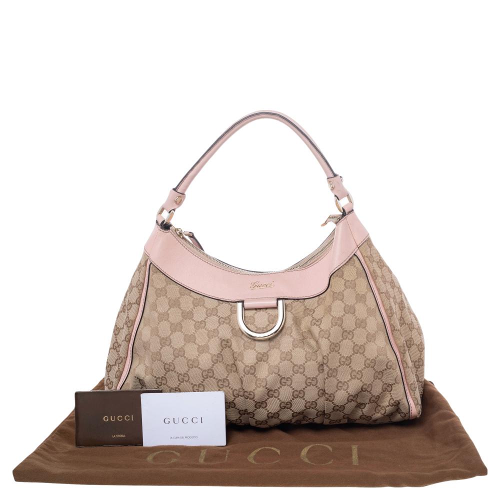 Abbey D-Ring Umhängetasche aus Segeltuch und Leder in Beige/Rosa 8