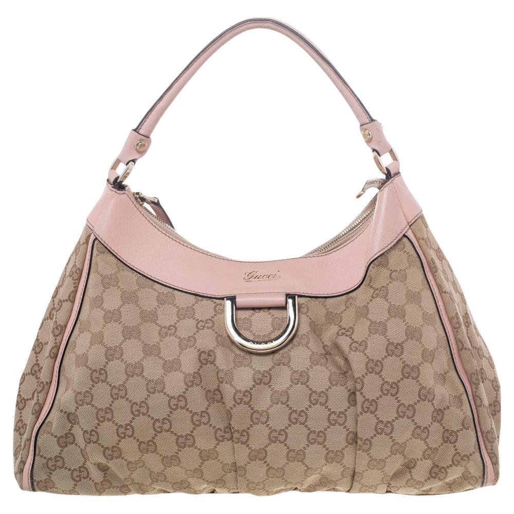 Gucci Beige/ Pink Canvas And Leather Abbey D-Ring Shoulder Bag