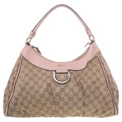 Gucci Beige/ Pink Canvas And Leather Abbey D-Ring Shoulder Bag