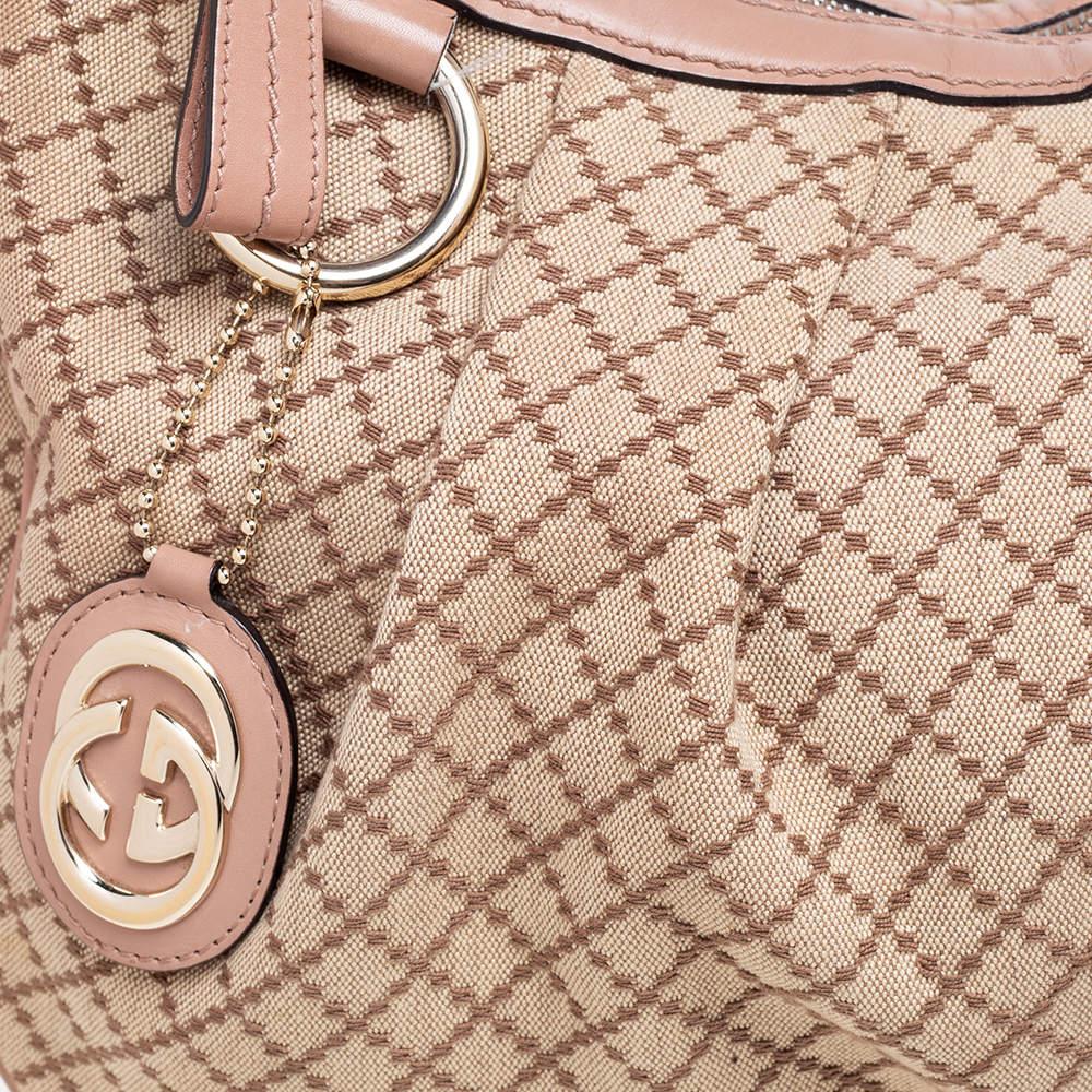 Gucci Beige/Pink Diamante Canvas And Leather Medium Sukey Hobo 8